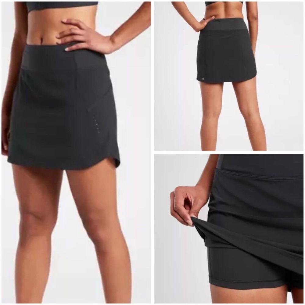 Athleta Women Run With It 14" High Rise Skort Black Running Skirt Tennis Size L